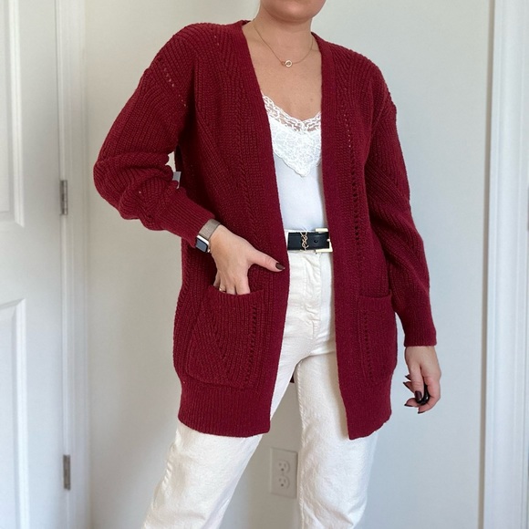 Pointelle Chunky Knit Design Cardigan with Pockets - Picture 3 of 11